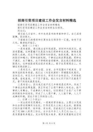 招商引资项目建设工作会发言材料精选