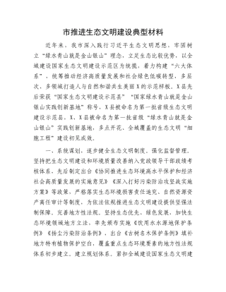市推进生态文明建设典型材料