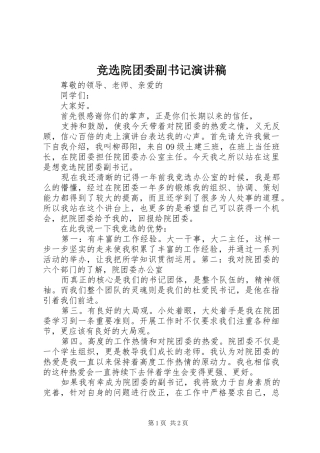 竞选院团委副书记演讲稿