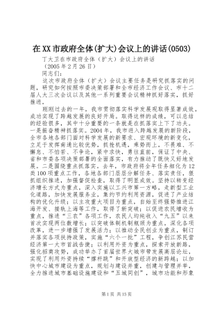 在XX市政府全体(扩大)会议上的讲话(504)
