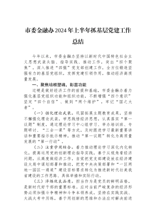 市委金融办2024年上半年抓基层党建工作总结