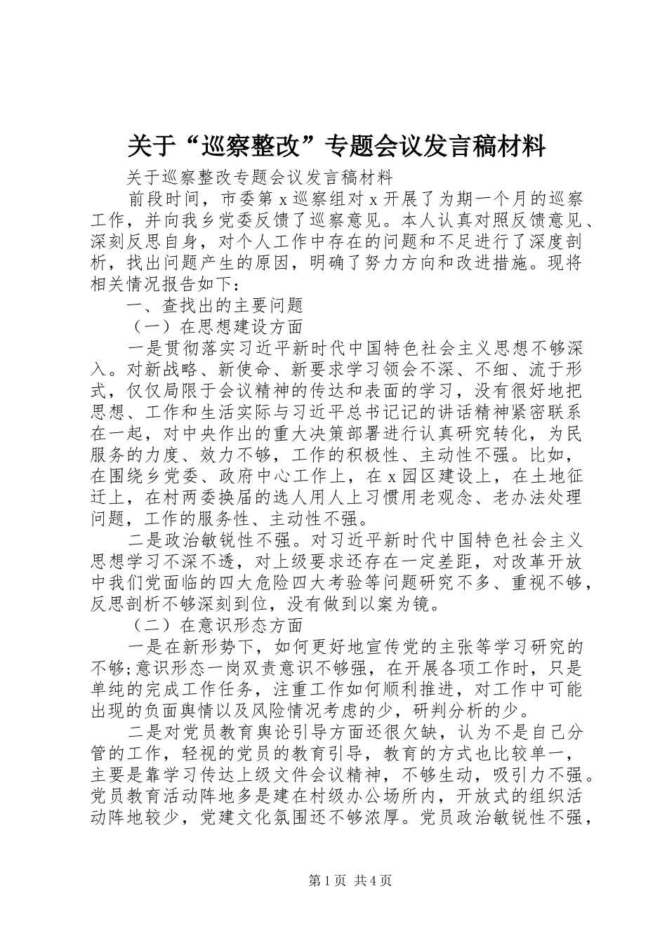 关于“巡察整改”专题会议发言稿材料_第1页