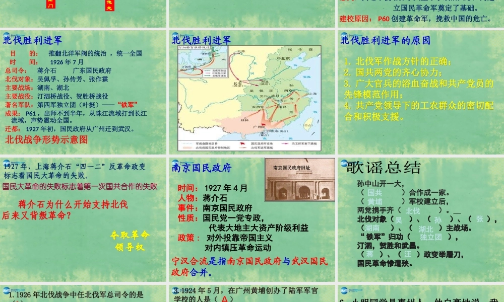 中学七年级历史上册 第12课 北伐战争课件 鲁教版五四制 课件