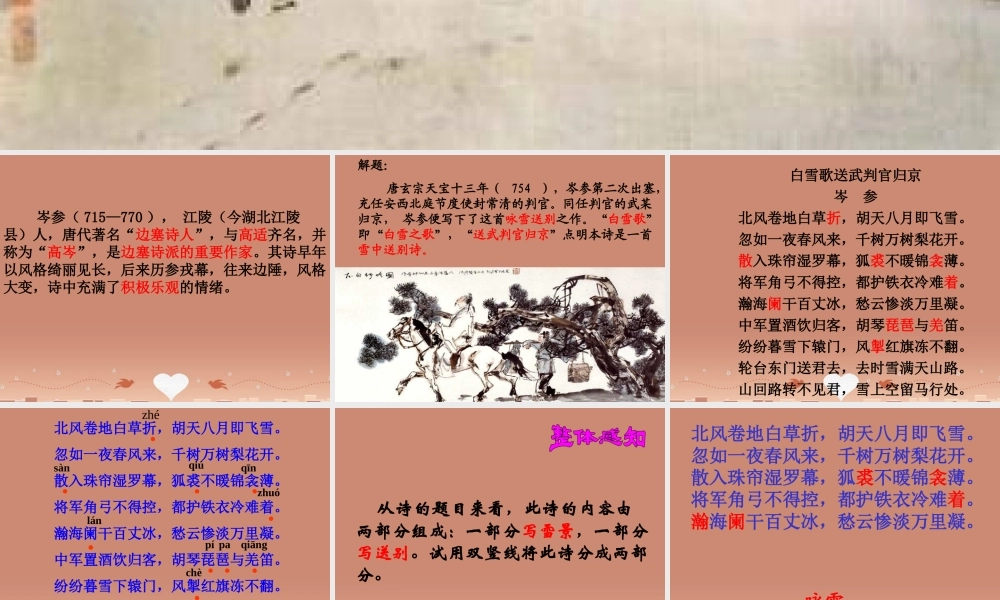 中学七年级语文下册 30 诗词五首 白雪歌送武判官归京课件 语文版 课件