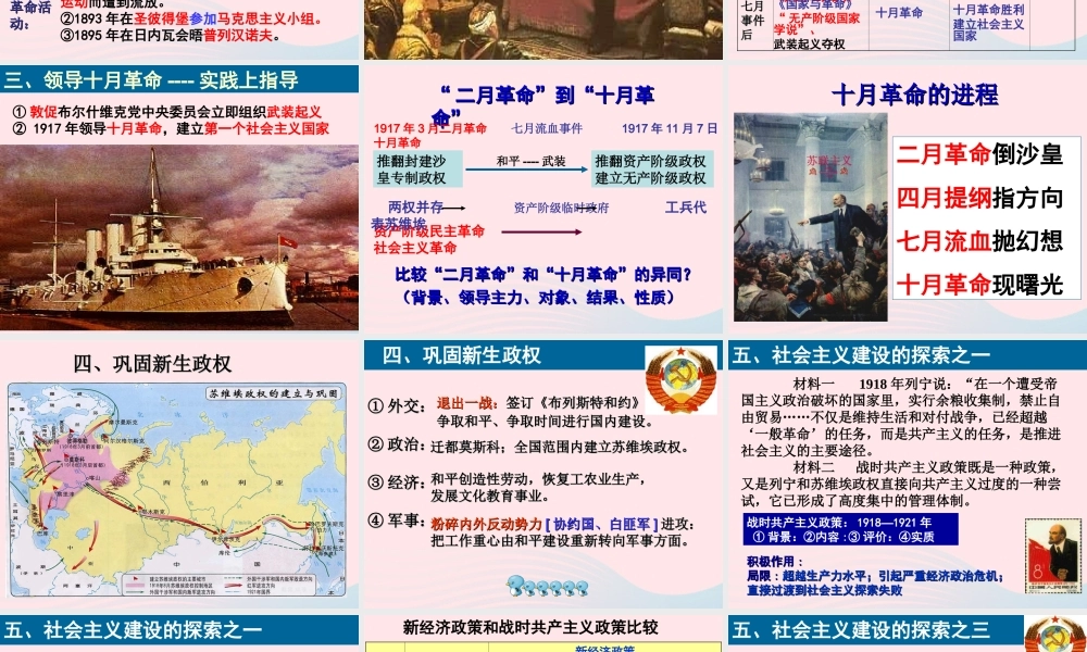 列宁ppt 九年级历史下册 第三单元 第一次世界大战和战后初期的世界 第9课 列宁与十月革命素材 新人教版