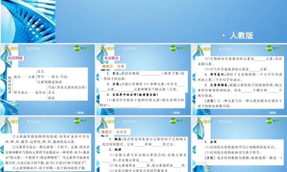 中考化学复习方案课件 第16课时 物质组成的表示 人教新课标版 课件