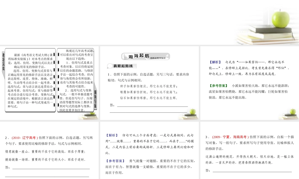 山东省青岛二中高考语文二轮总复习专题 句式及修辞1课件