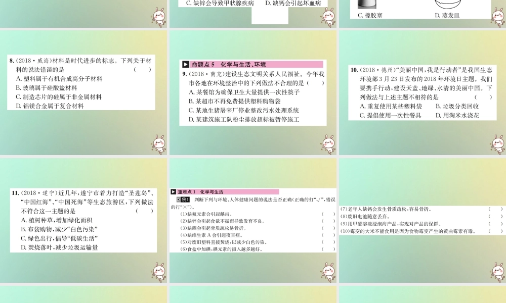 中考化学复习 主题四 化学与社会发展 第15讲 化学与生活课件