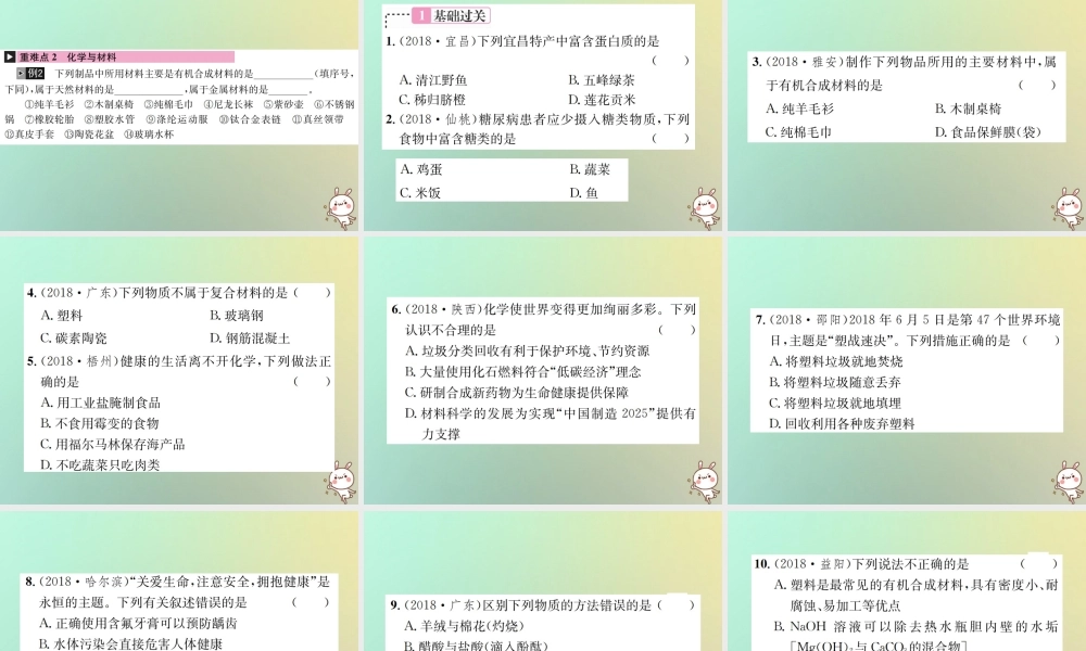 中考化学复习 主题四 化学与社会发展 第15讲 化学与生活课件