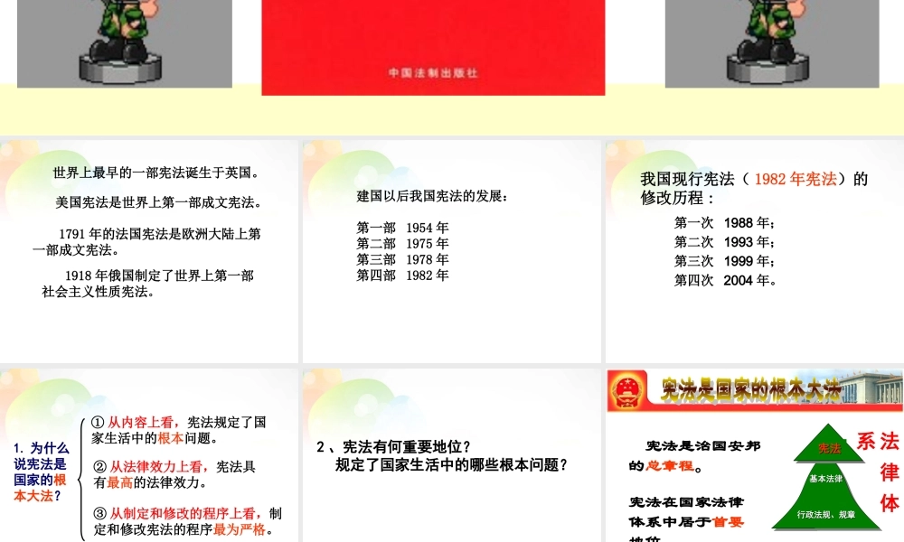 八年级政治下册(第15课 第一框 宪法是国家的根本大法)课件 苏教版 课件
