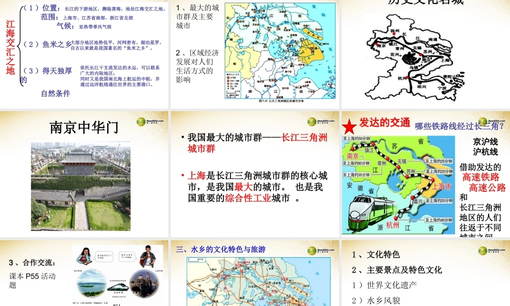 八年级地理下册 第七章 南方地区 第二节 鱼米之乡 ——长江三角洲地区课件 (新版)新人教版 课件