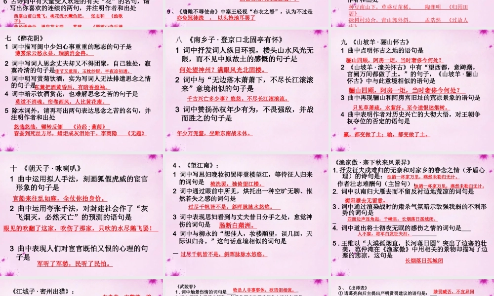 九年级语文上册 古诗复习课件 新人教版 课件