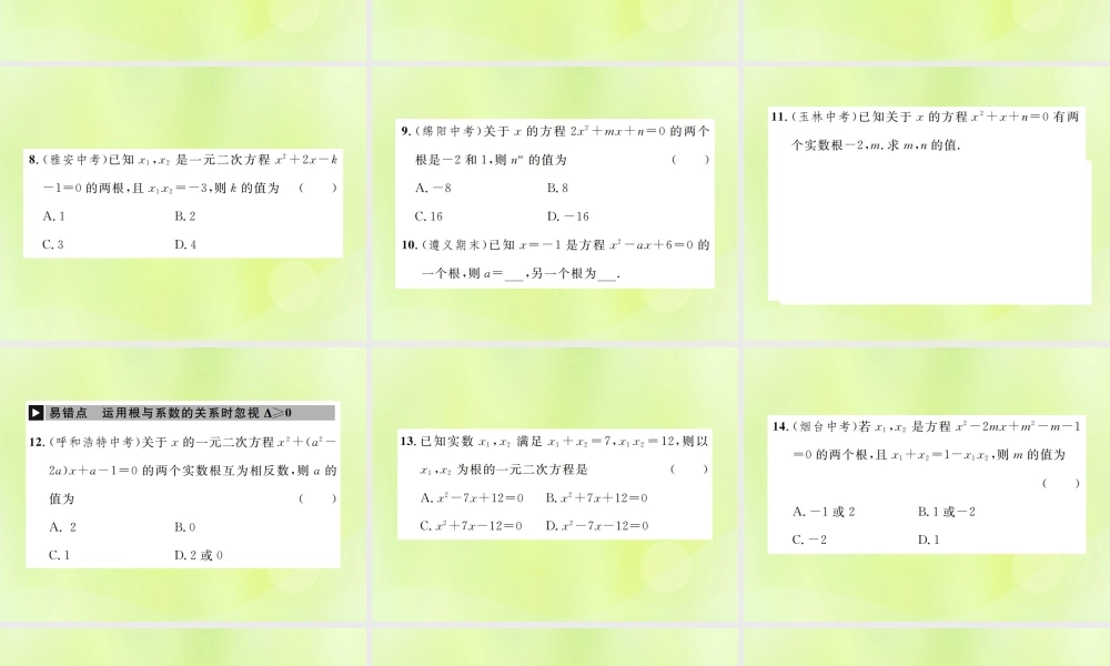 九年级数学上册 第二十一章 一元二次方程 212 解一元二次方程 2124 一元二次方程的根与系数的关系课件 (新版)新人教版 课件