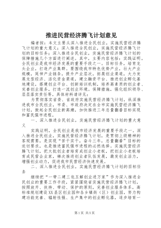 推进民营经济腾飞计划意见
