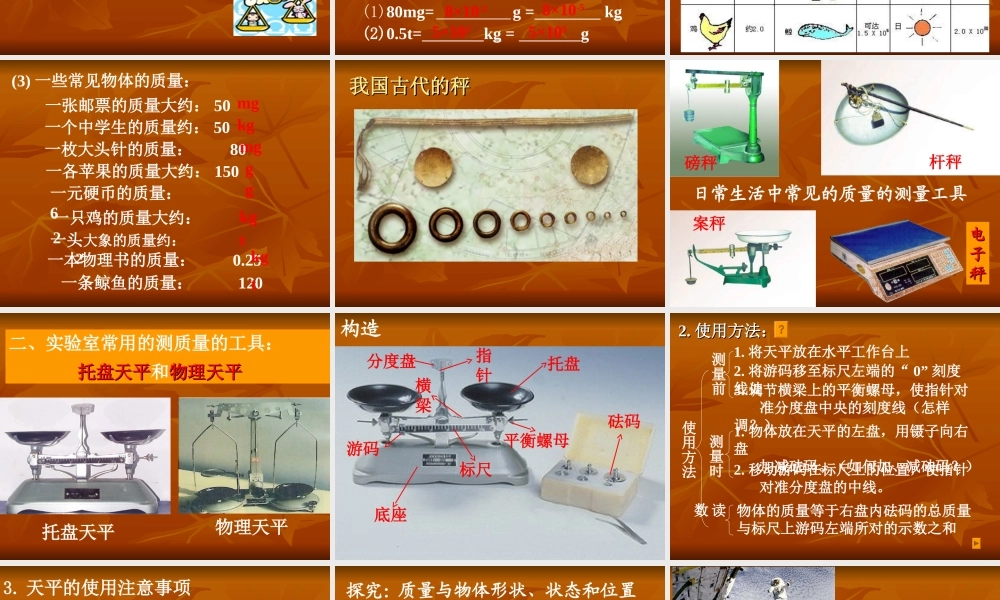八年级物理下物体的质量课件 苏教版 课件