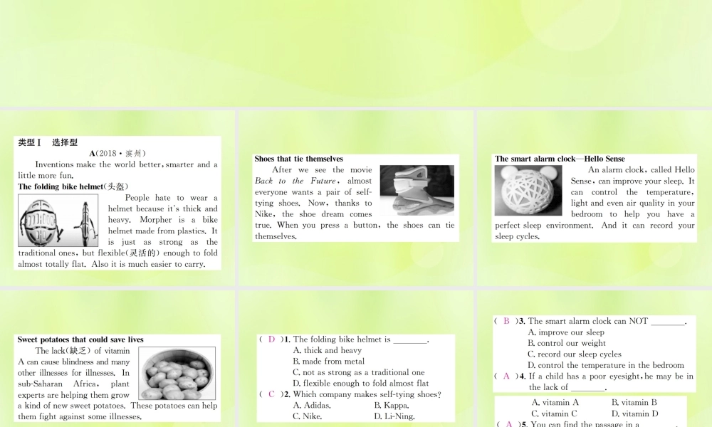 九年级英语全册 专题复习五 阅读理解习题课件 (新版)人教新目标版 课件