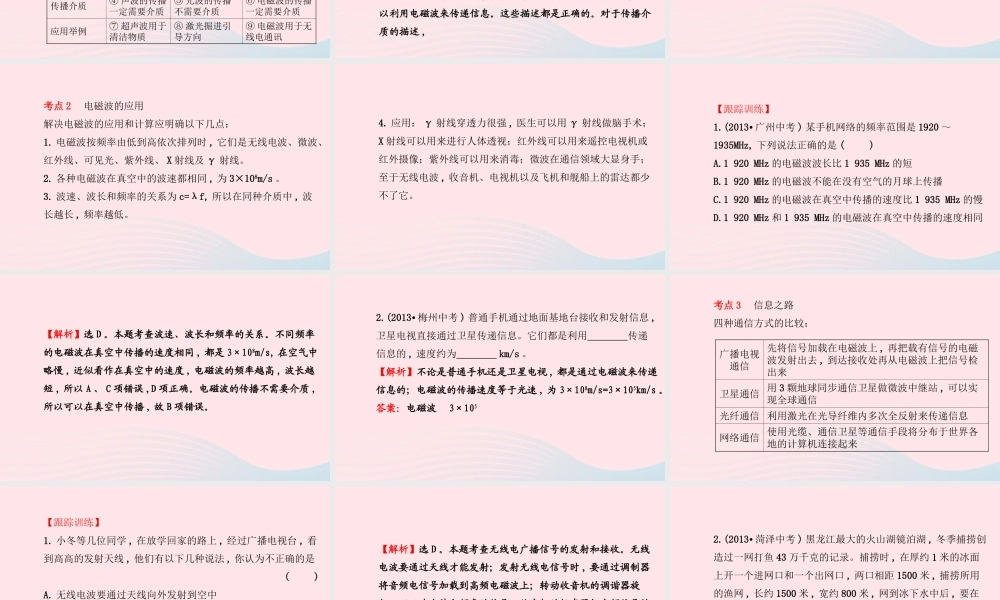 九年级物理下册 第十九章 电磁波与信息时代阶段专题复习课件 (新版)粤教沪版 课件