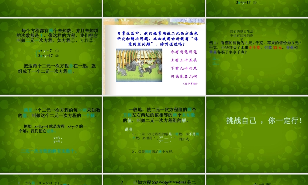 中学七年级数学下册(8.1 二元一次方程组)课件9 (新版)新人教版 课件