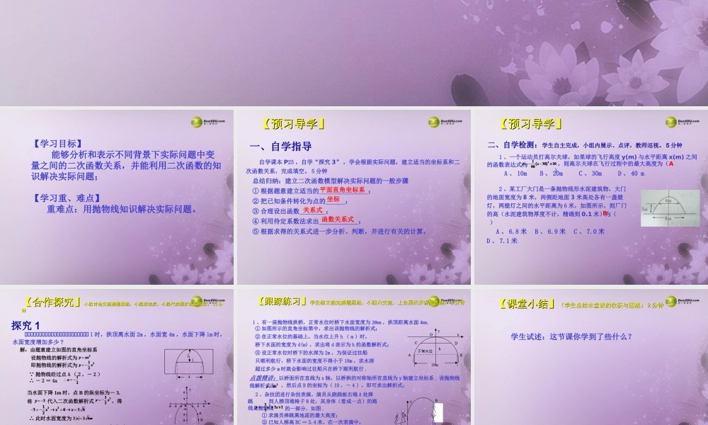 九年级数学下册 263 实际问题与二次函数(预习导学合作探究跟踪练习)同步教学课件(3) 新人教版 课件