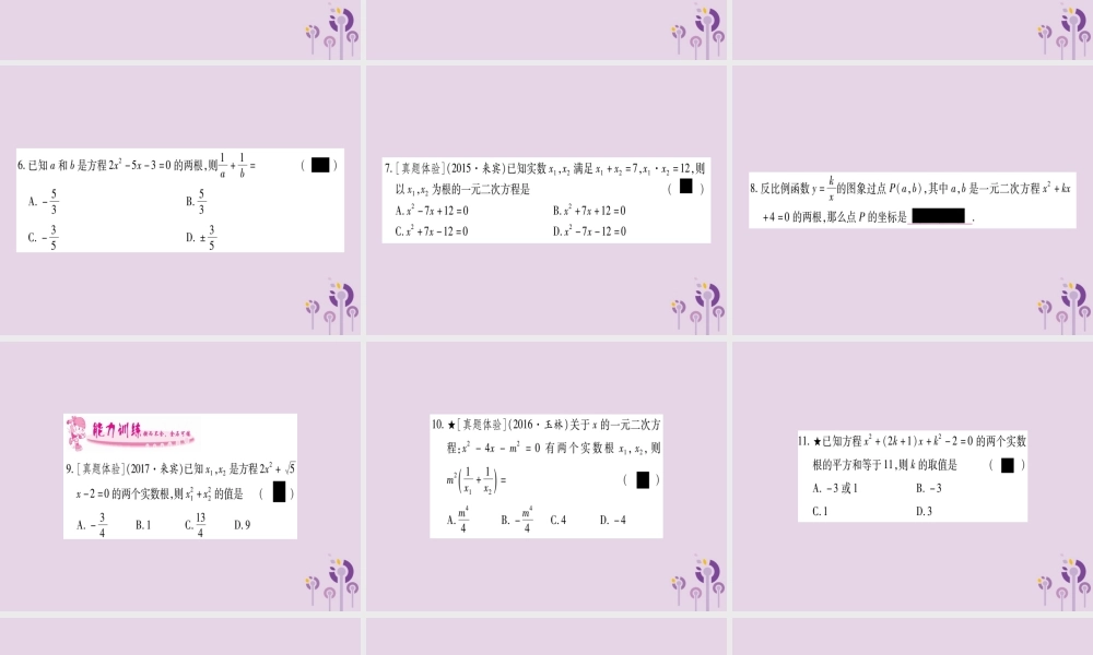 九年级数学上册 第2章 一元二次方程 24 一元二次方程根与系数的关系作业课件 (新版)湘教版 课件