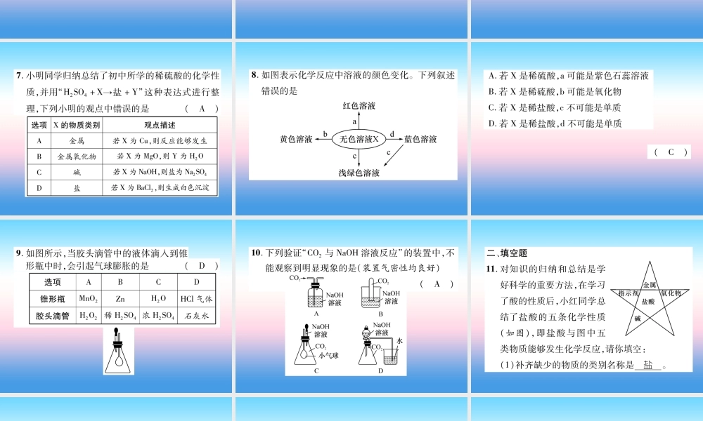 中考化学复习 第1编 教材知识梳理篇 第10单元 酸和碱 第1讲 常见的酸和碱(精练)课件