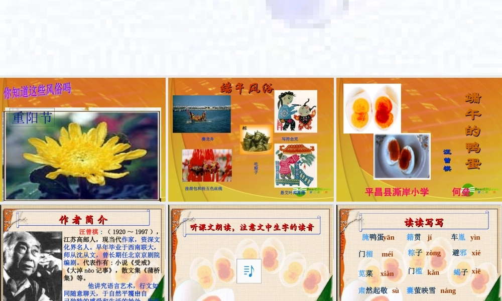 八年级语文下册 第四单元第17课(端午的鸭蛋)课件 人教新课标版 课件