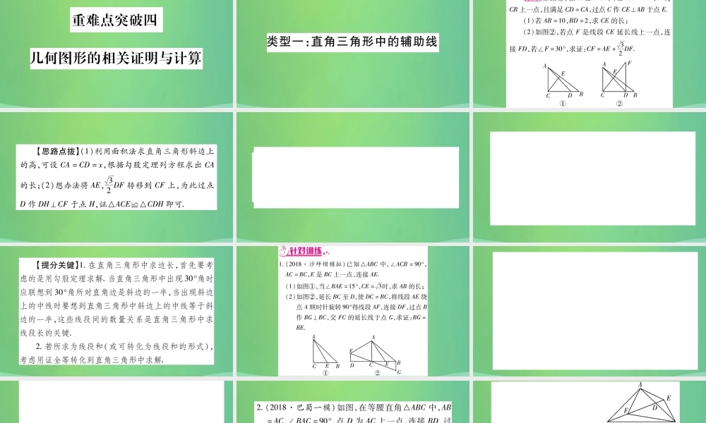 中考数学复习 第三轮 压轴题突破 重难点突破四 几何图形的相关证明与计算(精练)课件