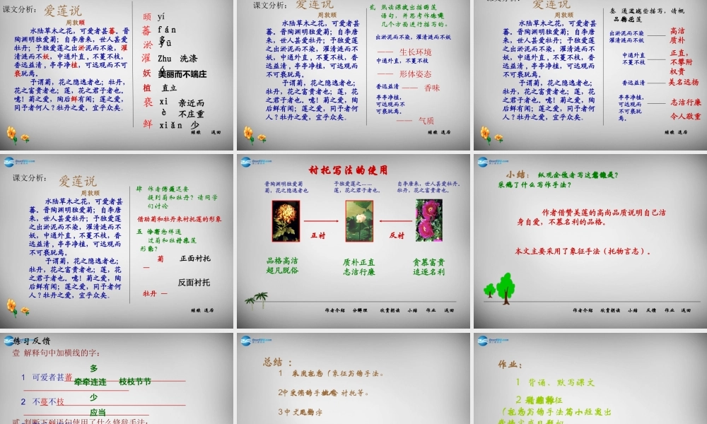 中学八年级语文上册 22(短文两篇)爱莲说课件 新人教版 课件