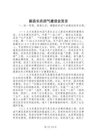 副县长在沼气建设会发言