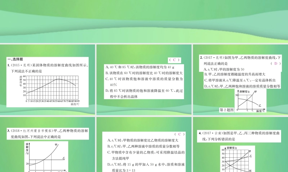 中考化学总复习 滚动小专题(五)溶解度曲线及其应用课件