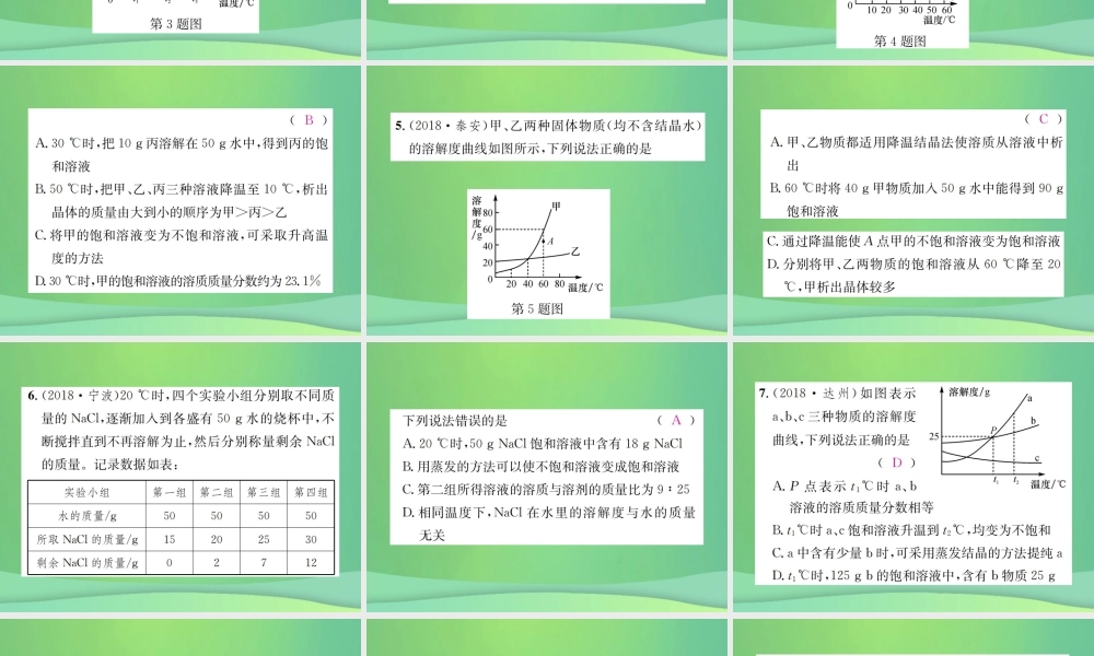 中考化学总复习 滚动小专题(五)溶解度曲线及其应用课件