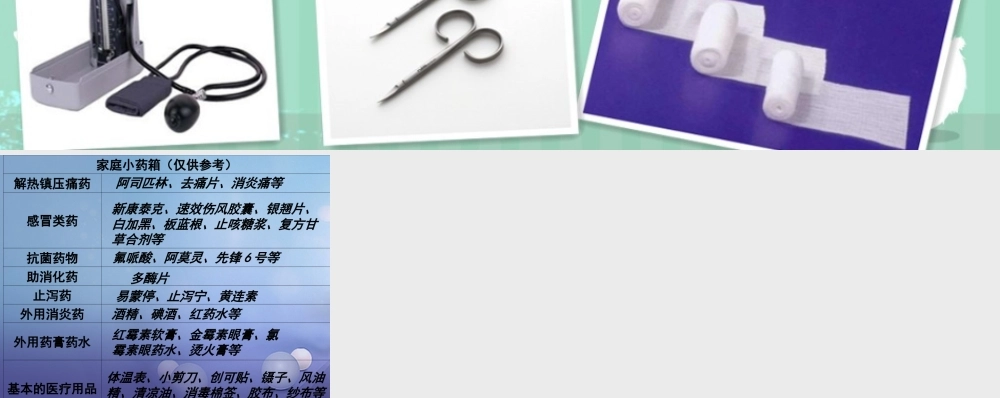 八年级生物下册 第8单元 健康地生活 第25章 第2节(关注家庭生活安全)家庭药箱素材 (新版)苏科版 素材