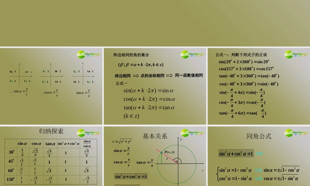 数学：122(同角三角函数的基本关系1)课件(苏教版必修4) 课件