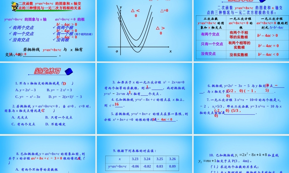 九年级数学下册 262 用函数观点看一元二次方程课件 新人教版 课件