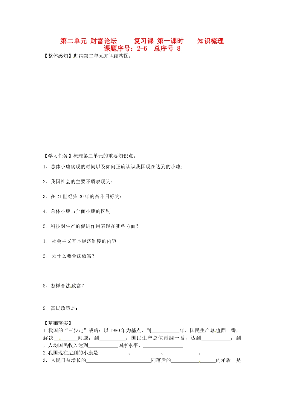 九年级政治 第二单元(财富论坛)复习课 课件_第1页