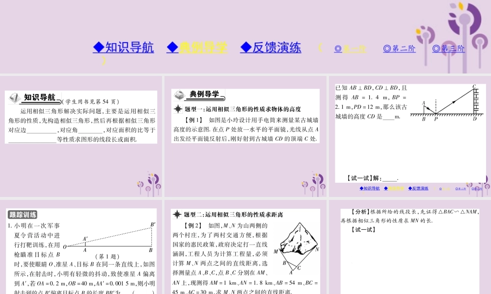 九年级数学上册 第23章 图形的相似 233 相似三角形 2334 相似三角形的应用习题课件 (新版)华东师大版 课件