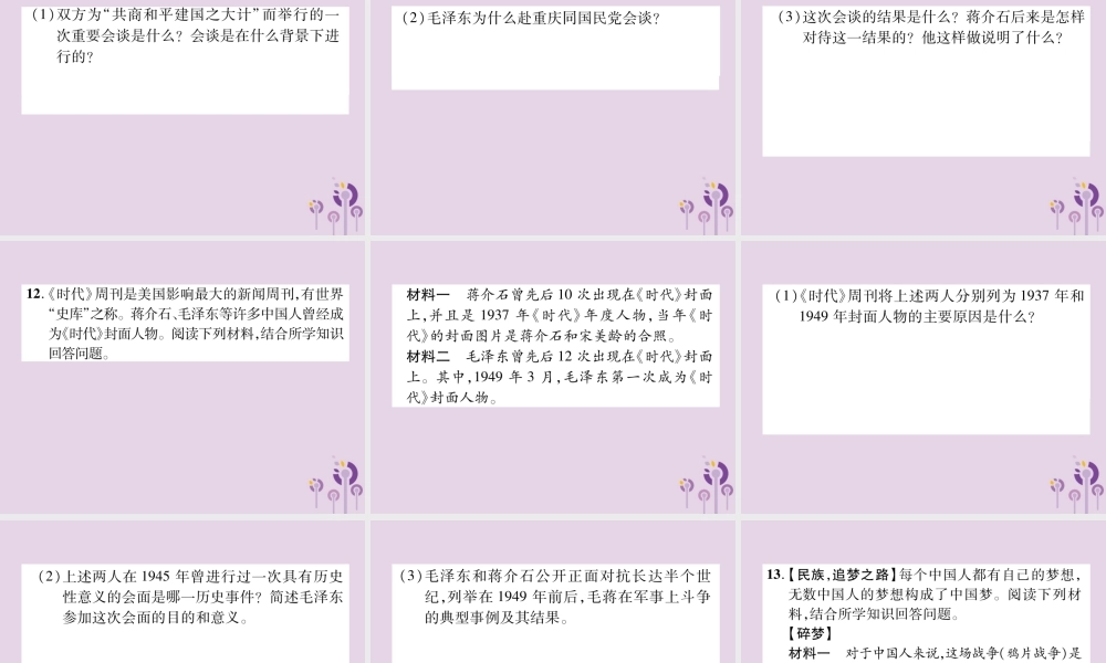 中考历史总复习 第一编 教材知识速查篇 模块一 中国近代史 第7讲 解放战争(精练)课件