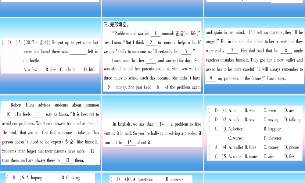 九年级英语全册 寒假作业 Unit 7 Teenagers shoud be allowed to choose their own clothes课堂导练课件(含中考真题)(新版)人教新目标版 课件