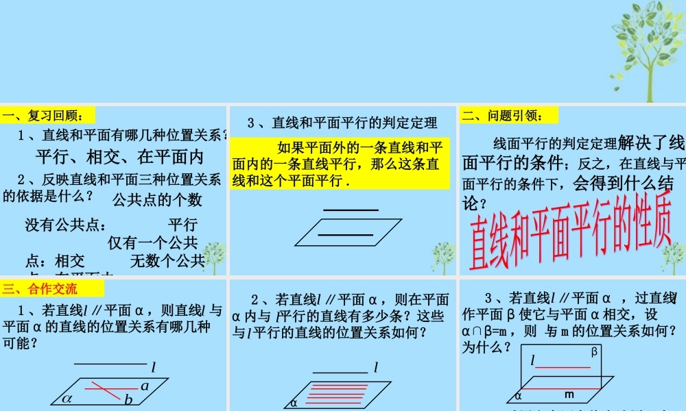 山西省忻州市高考数学 专题 直线与平面平行复习课件