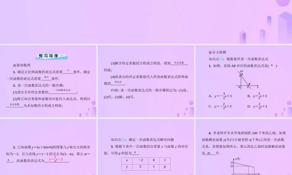 八年级数学上册 第四章 一次函数 4.4 一次函数的应用 第1课时 确定一次函数的表达式习题课件 (新版)北师大版 课件