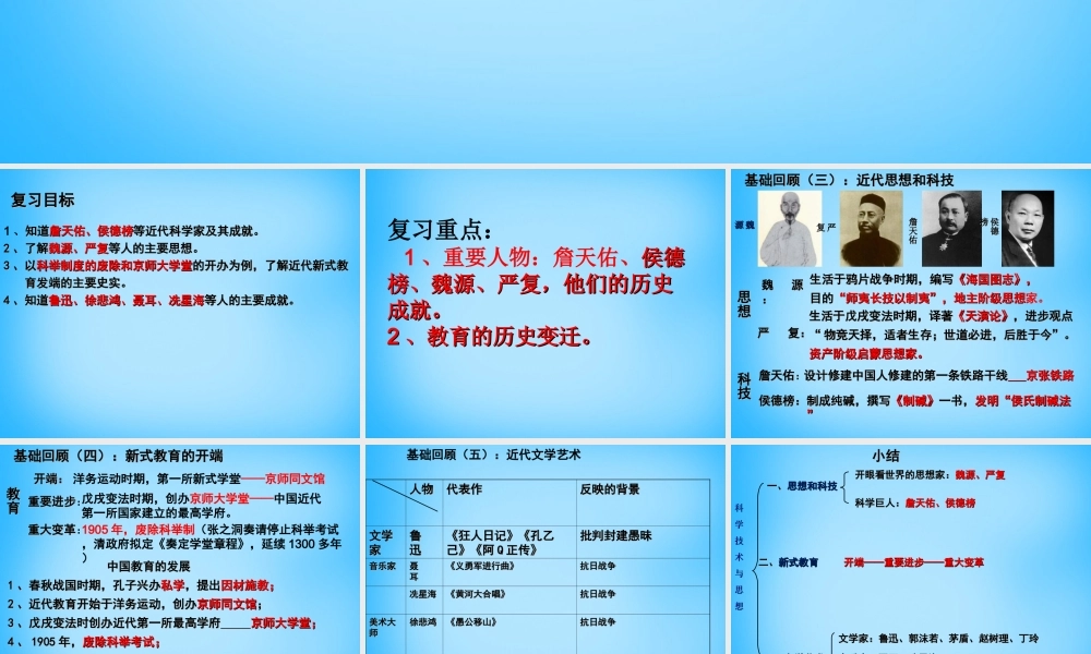 中考历史第一轮考点冲刺复习 八上 第七单元 科学技术与思想课件 新人教版 课件