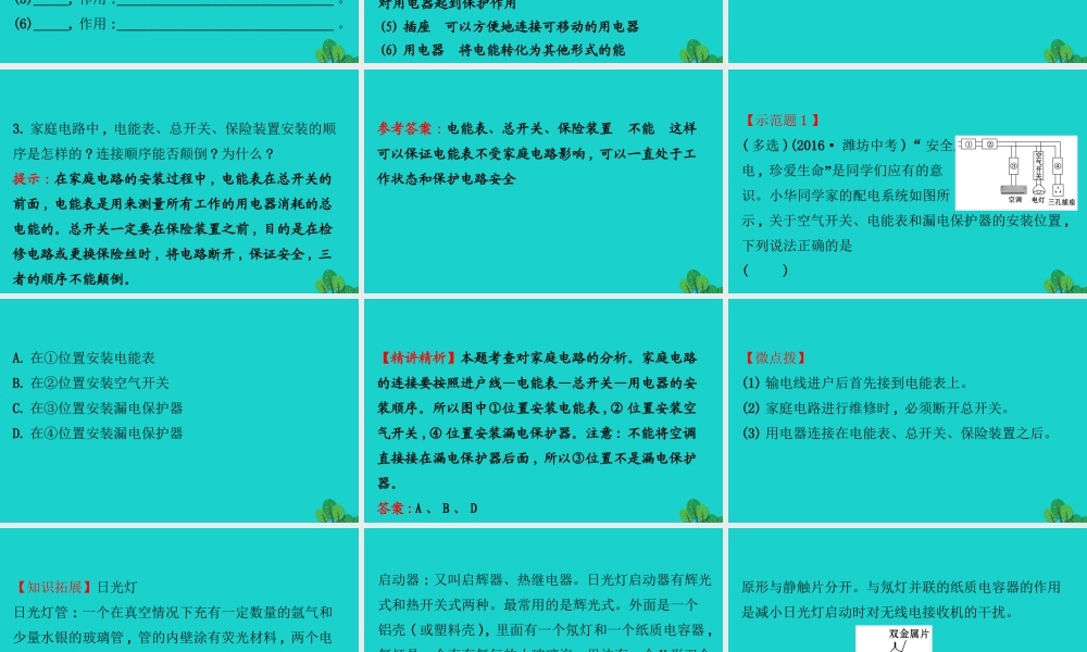 九年级物理全册 第十九章 第1节家庭电路习题课件 (新版)新人教版 课件