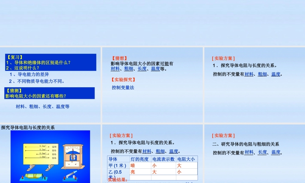 九年级物理上册 电阻的大小与那些因素有关课件 沪粤版 课件