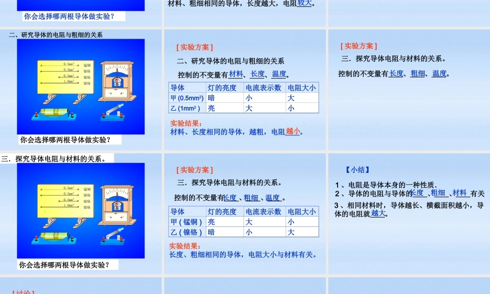 九年级物理上册 电阻的大小与那些因素有关课件 沪粤版 课件
