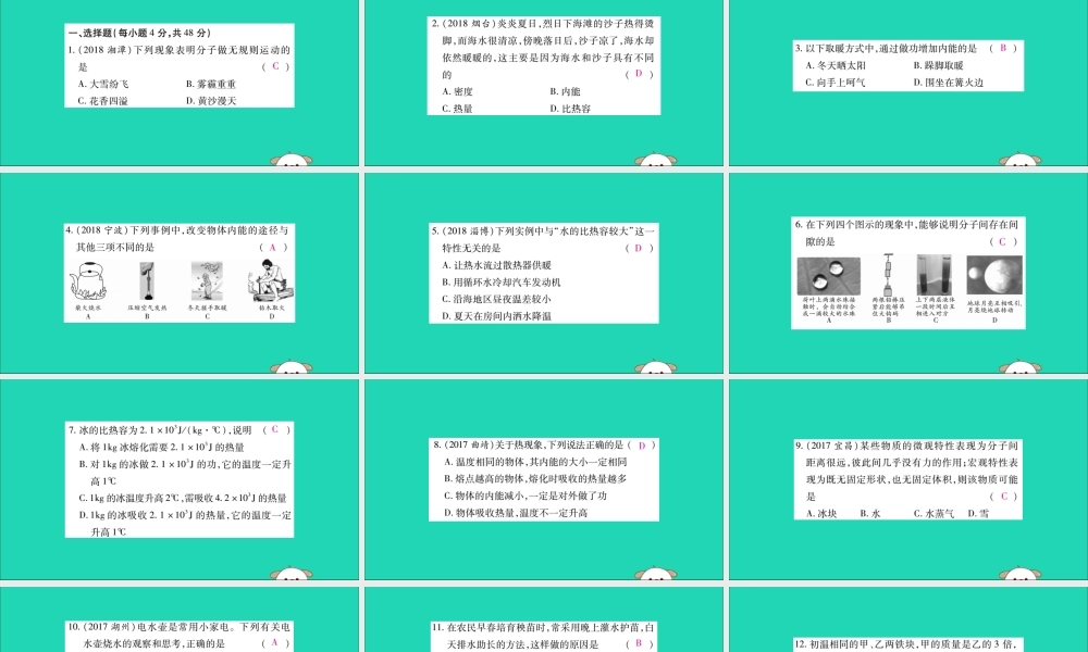 九年级物理全册 第十三章(内能)检测题课件 (新版)新人教版 课件