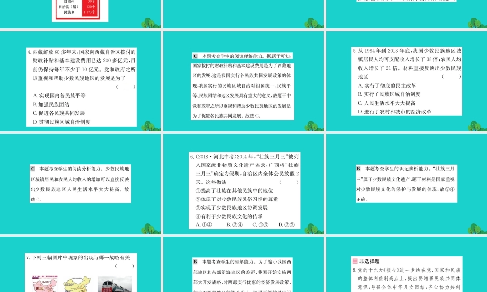 八年级历史下册 第四单元 民族团结与祖国统一 第12课 民族大团结习题课件 新人教版