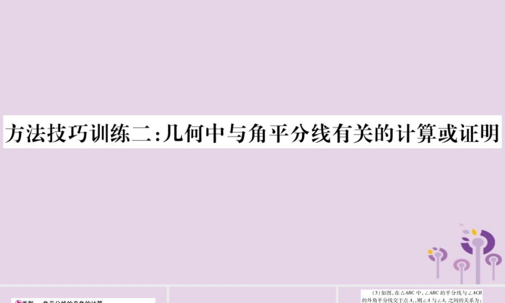 中考数学复习 第一轮 考点系统复习 第4章 三角形 方法技巧训练2：几何中与角平分线有关的计算或证明导学课件