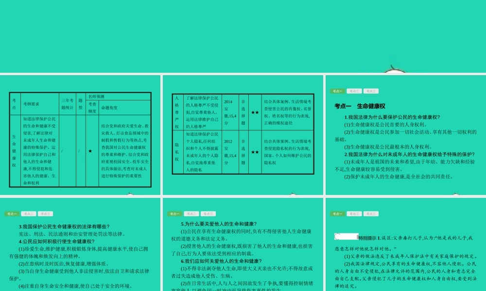 中考政治 第一编 基础篇 第二部分 我与他人和集体 第11讲 人身权利 不容侵犯课件
