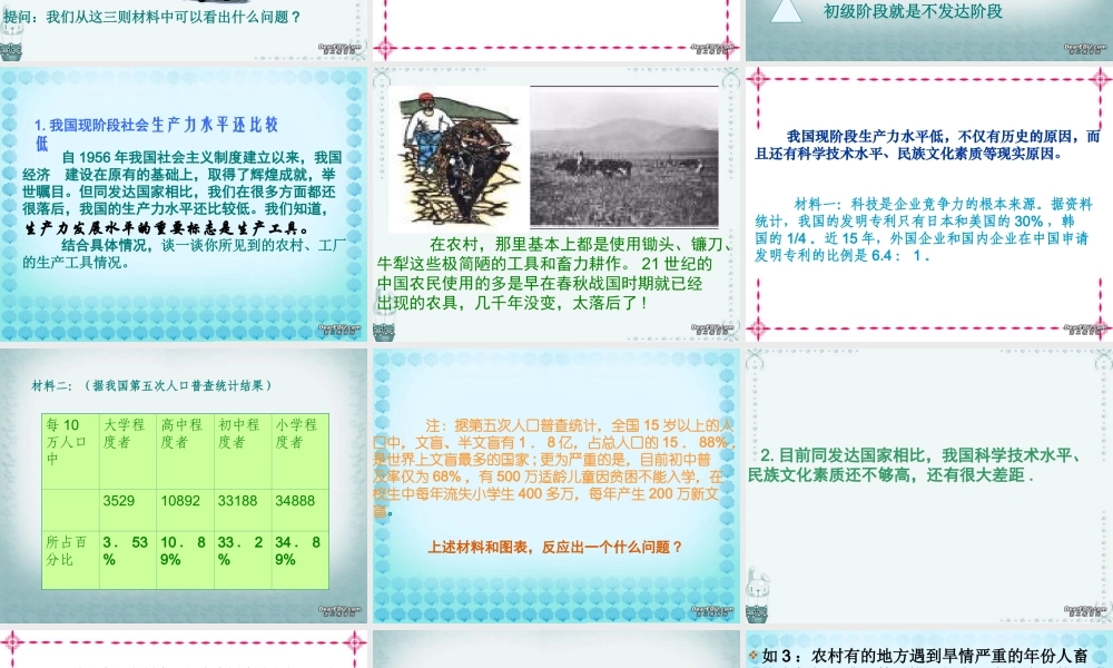 初三政治社会主义初九年级阶段的基本国情 人教版 课件