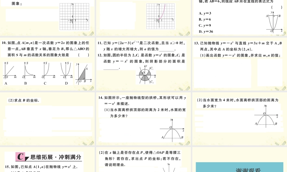 九年级数学下册 第二章 二次函数 22 二次函数的图象与性质 第1课时 二次函数yx2和y x2的图象与性质习题讲评课件 (新版)北师大版 课件
